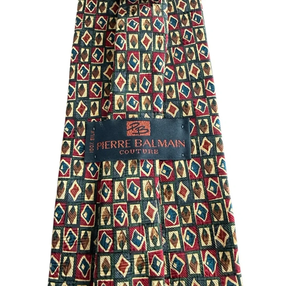 Pierre Balmain Couture Silk Necktie – Geometric Print Vintage